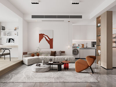 现代客厅、阳台书房