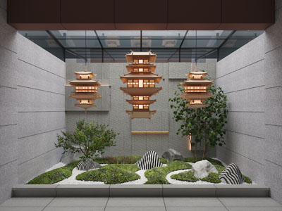 新中式天井景观园艺小品