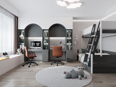 现代儿童房、上床卧室