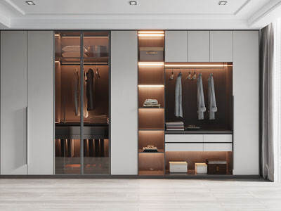 现代带玻璃柜门的衣柜3d模型 现代带玻璃柜门的衣柜