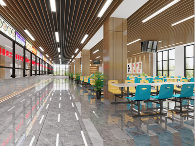 现代食堂大厅就餐区