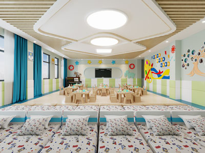 现代幼儿园多功能活动教室、午休区