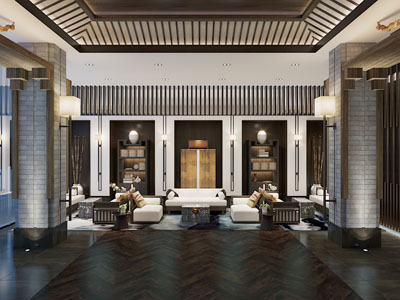 新中式大堂前台接待区