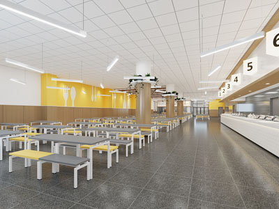 现代食堂大堂就餐区