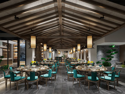 新中式饭店餐馆就餐区