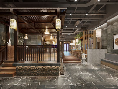 新中式饭店餐馆玄关门厅