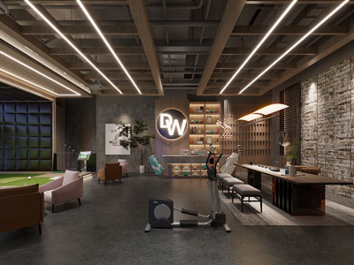 工业loft室内高尔夫球娱乐室、休闲室