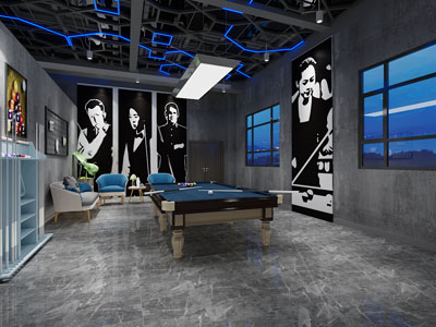 现代台球室、娱乐休闲室