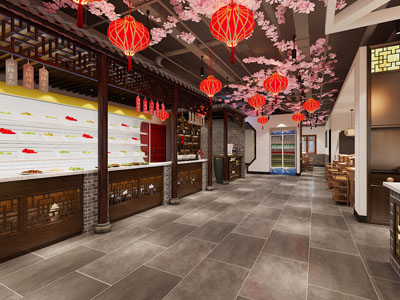 新中式饭店餐馆过道