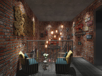 工业loft楼梯间、休闲区