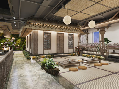 新中式接待区、休闲区