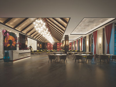 新中式酒店大堂就餐区、宴客厅