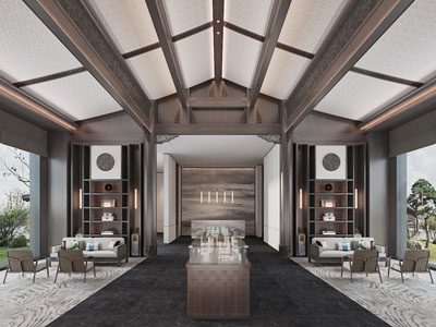 新中式售楼处大堂前台接待区