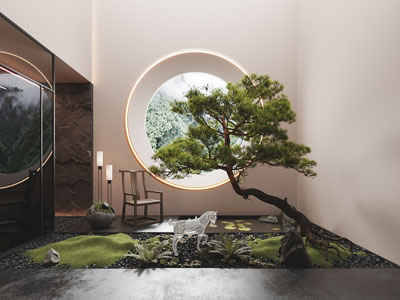 中式松树景观园艺小品