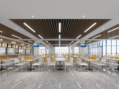 现代食堂大厅就餐区