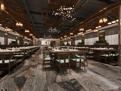 新中式饭店餐馆就餐区