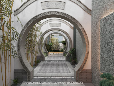 新中式庭院拱门景观园艺小品