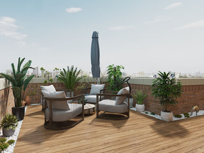 新中式露台、休闲区