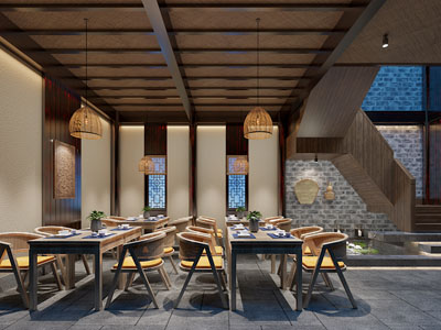 新中式饭店餐馆就餐区