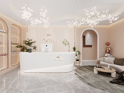 侘寂风美容院大堂前台接待区