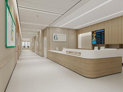 现代医院病房护士站、走廊过道