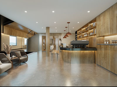 侘寂风咖啡厅前台接待区