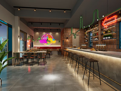 工业loft烧烤店就餐区