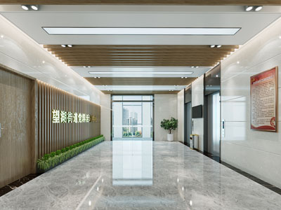 现代党建活动中心电梯间、过道