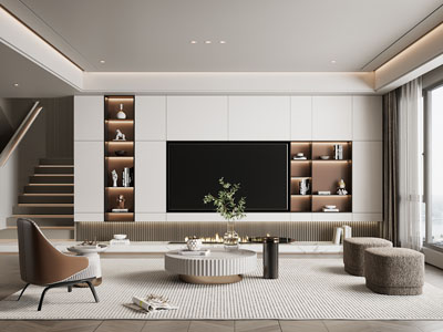 现代客厅、楼梯间