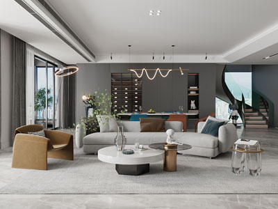 现代客厅、楼梯间