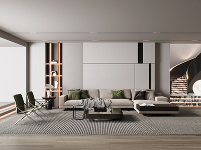 现代客厅、楼梯间