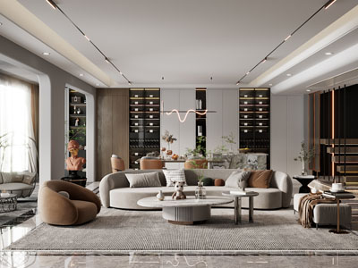 现代客厅、楼梯间