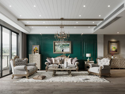 美式复古客厅餐厅