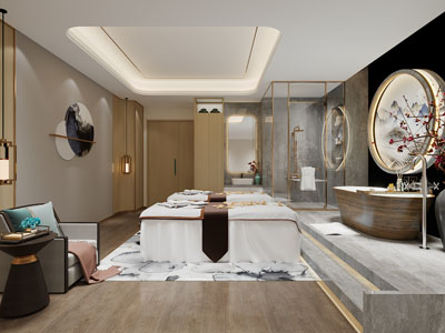 新中式美容院、spa会所3d模型 新中式美容院、spa会所