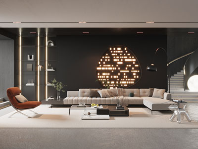 现代客厅、楼梯间