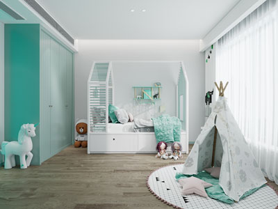 现代卧室儿童房、公主房、帐篷