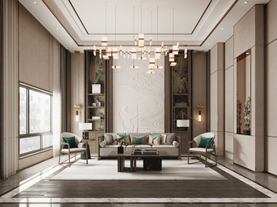 新中式别墅挑高客厅