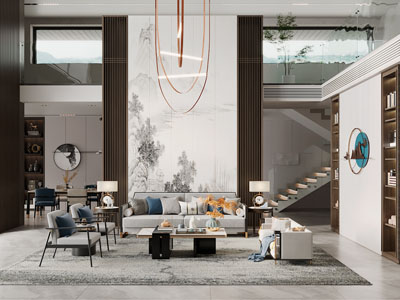 新中式别墅挑高客厅