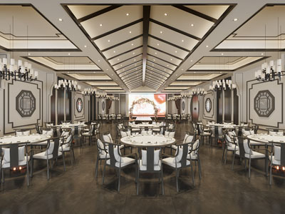 新中式酒店大堂宴会厅就餐区