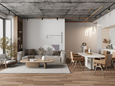 侘寂风客厅餐厅