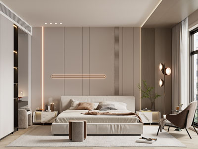 现代卧室、床头柜