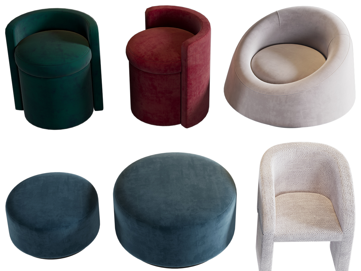 现代单人沙发、圆形坐墩3d模型 现代单人沙发、圆形坐墩