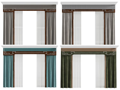 新中式带帘头的窗帘窗纱