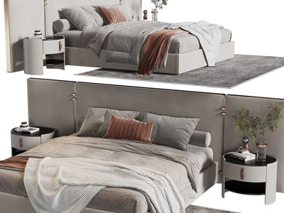 现代双人床、床头柜