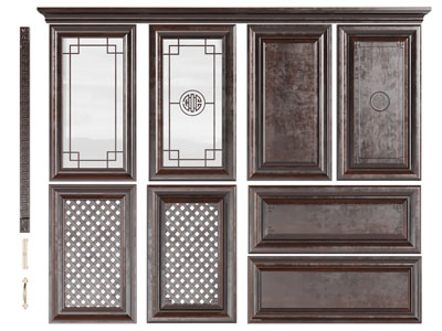 新中式实木衣柜柜门、雕花