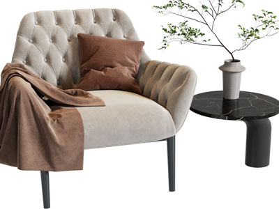 现代单人沙发、边几3d模型 现代单人沙发、边几