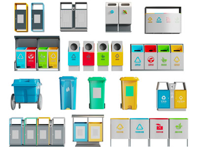 现代公共分类垃圾桶3d模型 现代公共分类垃圾桶