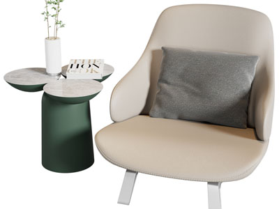 现代单人沙发、边几3d模型 现代单人沙发、边几