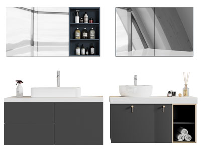 现代悬挂式洗手台、镜柜