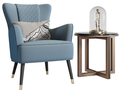 现代单人沙发、边几3d模型 现代单人沙发、边几